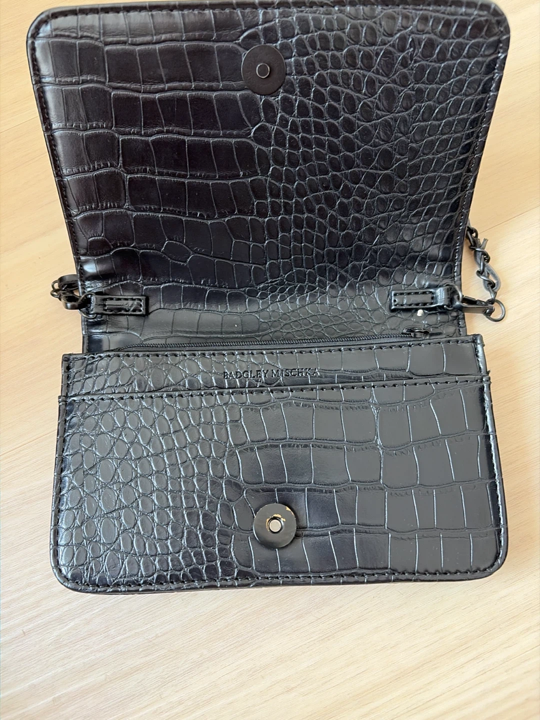Badgley Mischka Black Croc Embossed Chain Shoulder Bag - photo 4