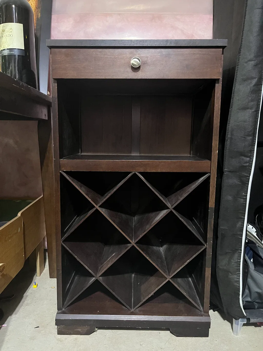 Dark Wood Wine Rack with Drawer - photo 2