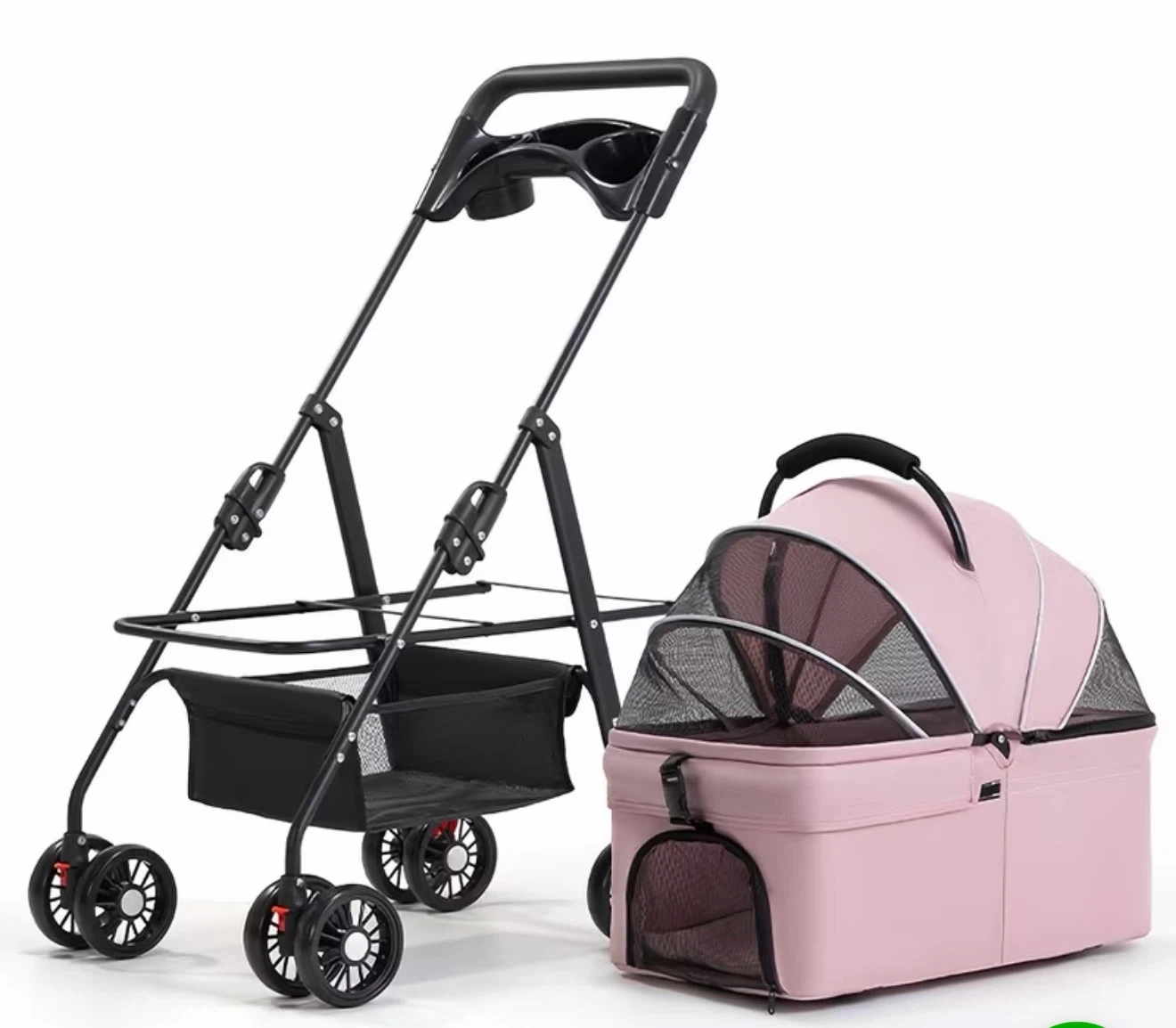 Pink Pet Stroller with Detachable Carrier