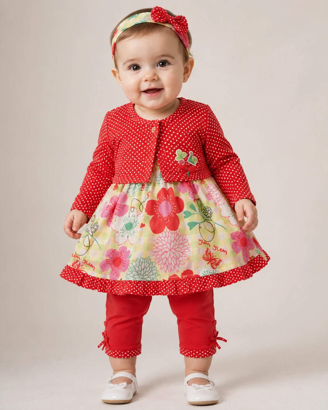 Italian 4Piece Outfit Set. Dress Bolero Leggings Headband