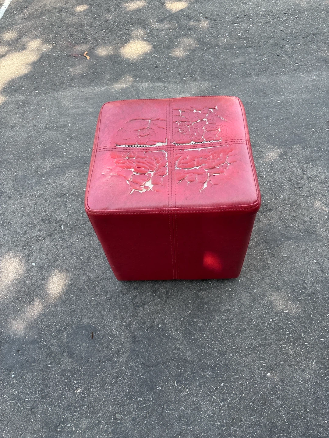 Red Faux Leather Ottoman Cube