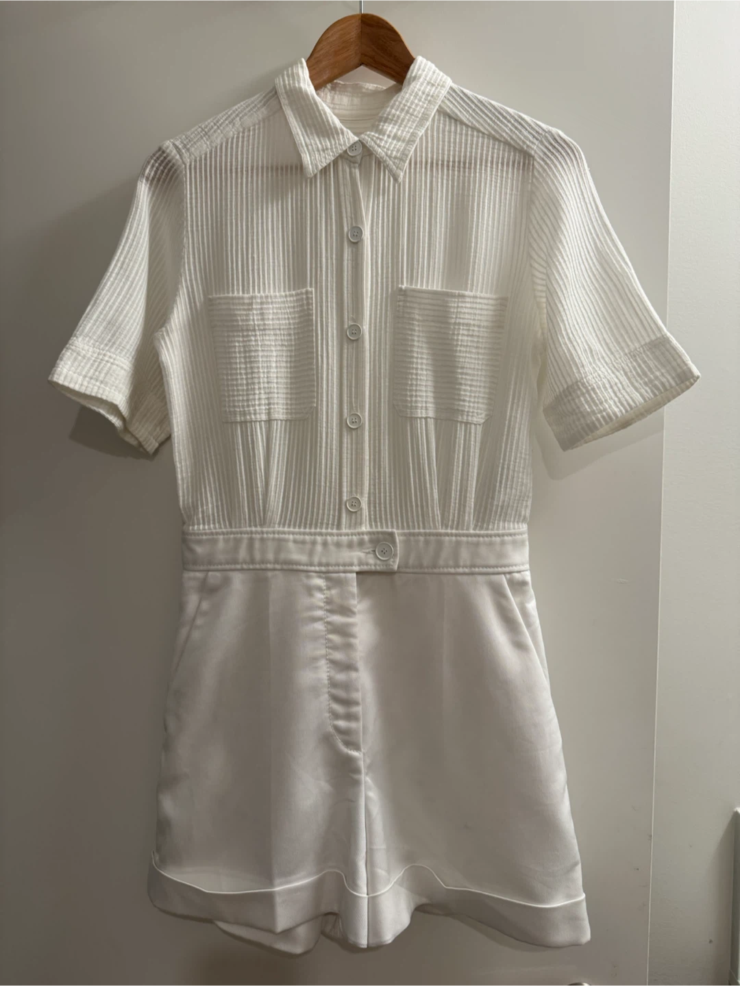Sandro Paris White Textured Utility Romper Playsuit FR 36 US4