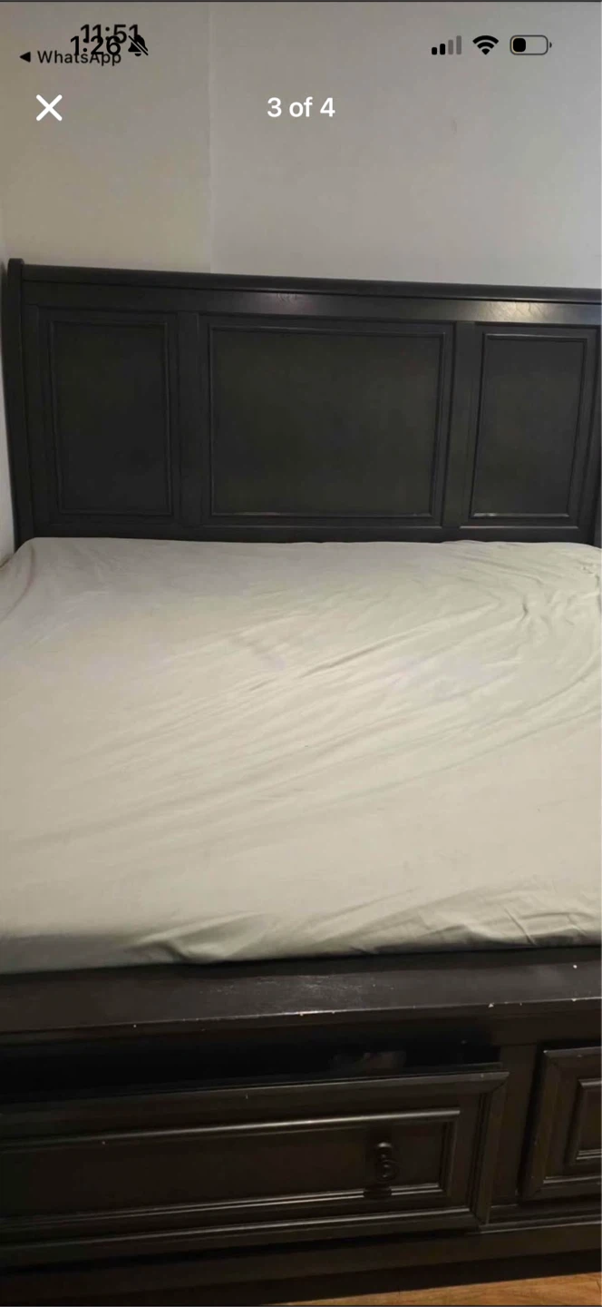 Dark Wood king Sleigh Bed Frame with Drawers - photo 2
