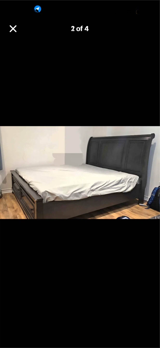 Dark Wood king Sleigh Bed Frame with Drawers - photo 4