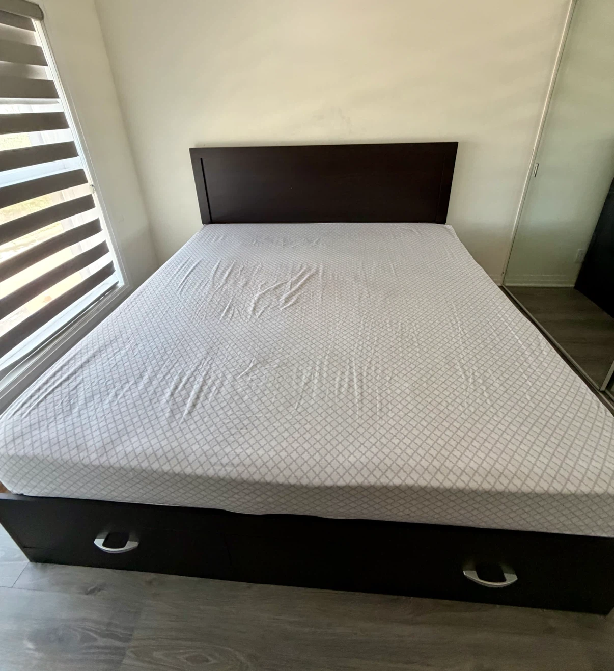 Dark Brown Queen Bed Frame with Storage Drawers