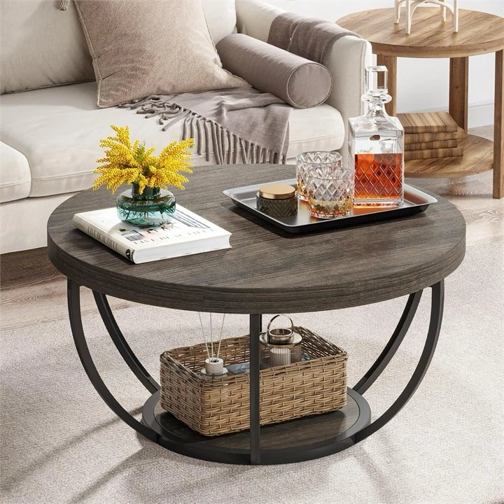 Round Coffee Table with Metal Base