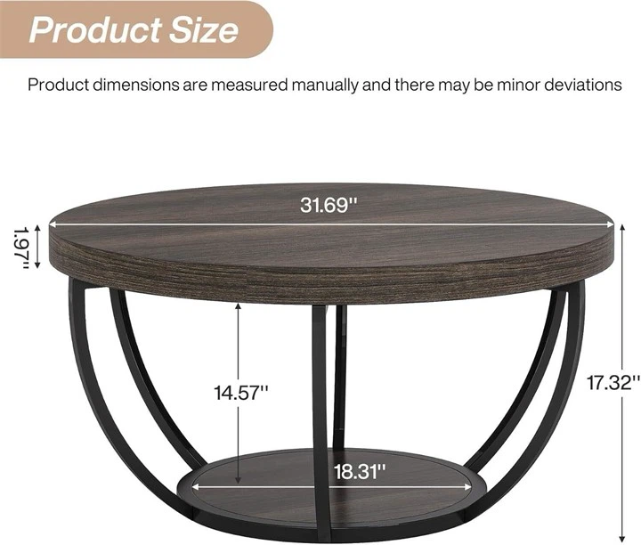 Round Coffee Table with Metal Base - photo 2