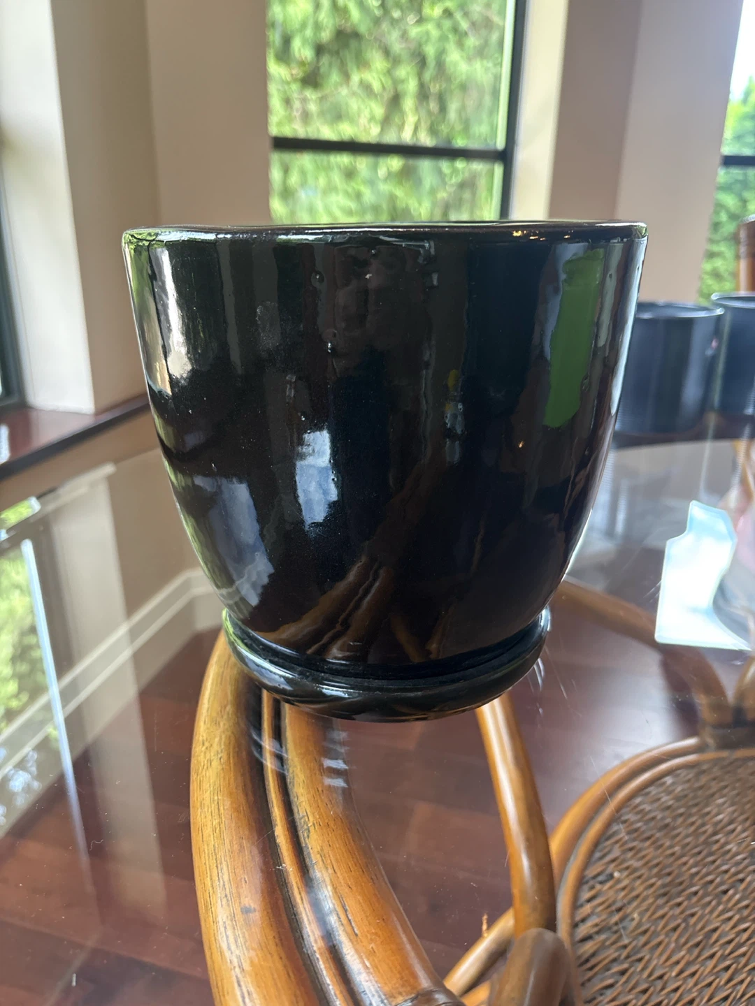 Black Ceramic Planter Pot with Saucer