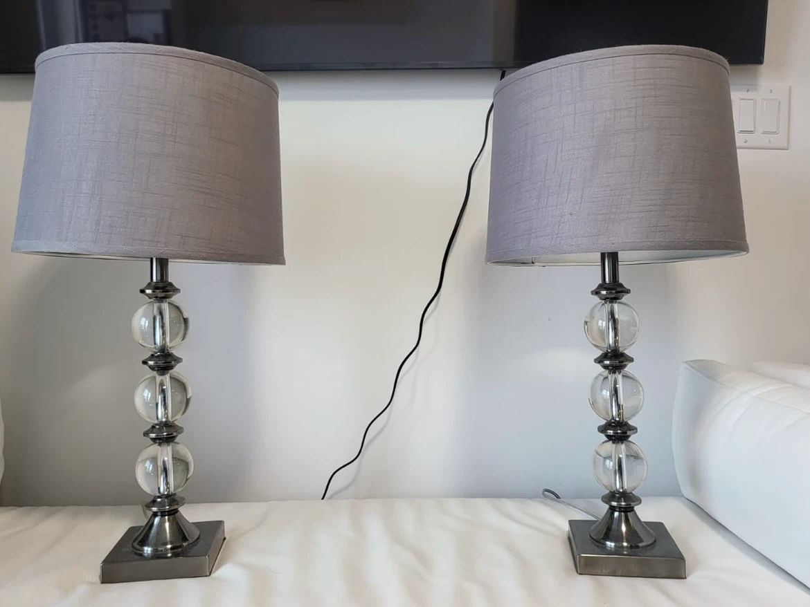 Set of 2 Grey Table Lamps with Crystal Accents