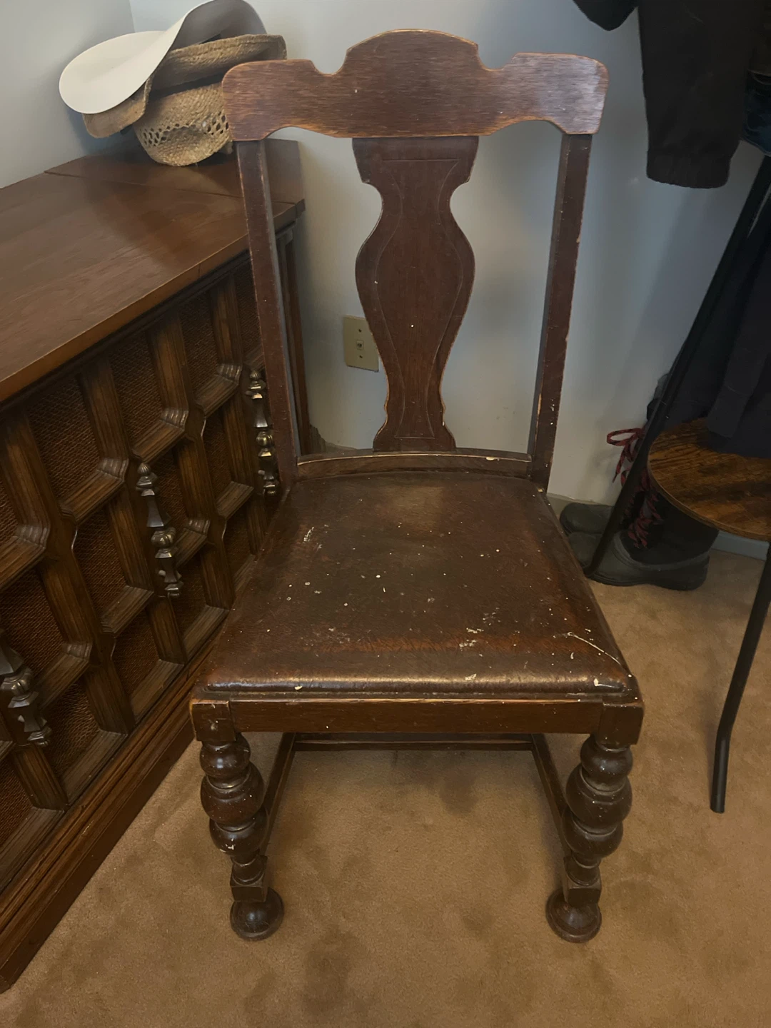 Vintage Wooden Chair with Padded Seat