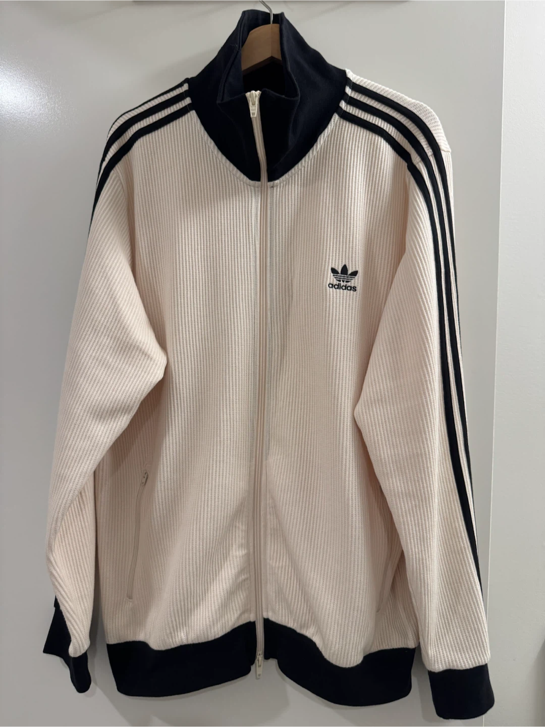 Adidas Waffle Track Jacket Trefoil Full Zip Cream Black Men's L