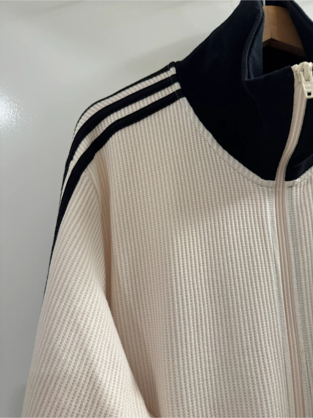 Adidas Waffle Track Jacket Trefoil Full Zip Cream Black Men's L - photo 3
