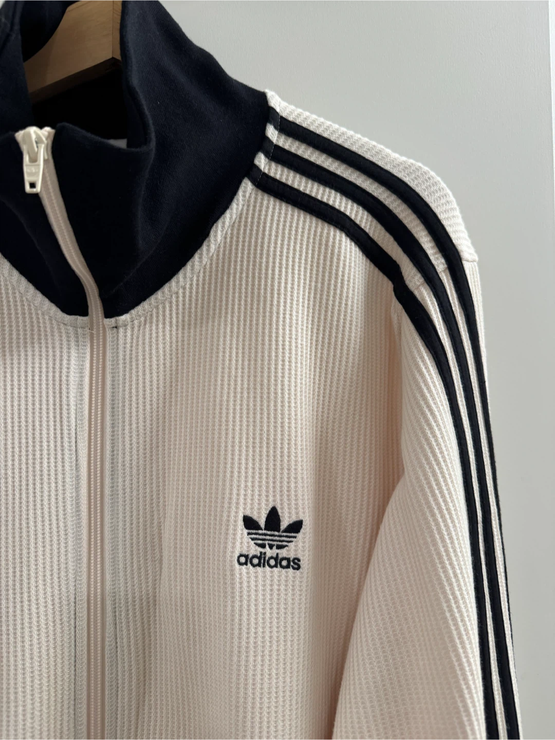 Adidas Waffle Track Jacket Trefoil Full Zip Cream Black Men's L - photo 5