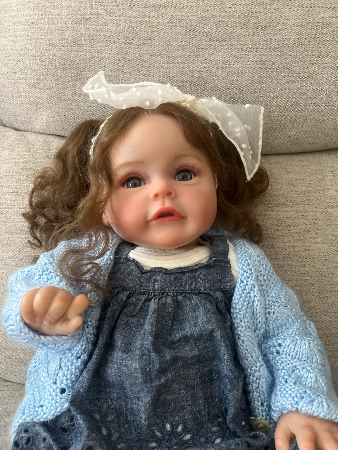 Reborn Doll with Blue Cardigan and Denim Dress - photo 2