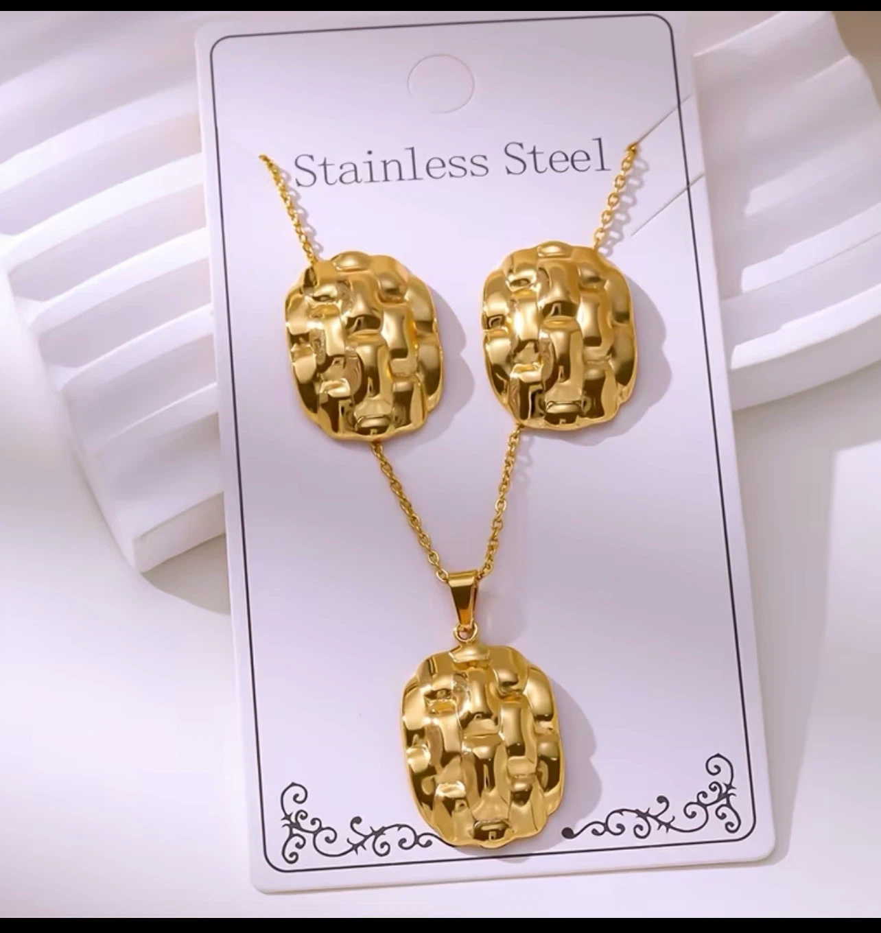 18k Gold plated Stainless Steel Necklace and Earring Set
