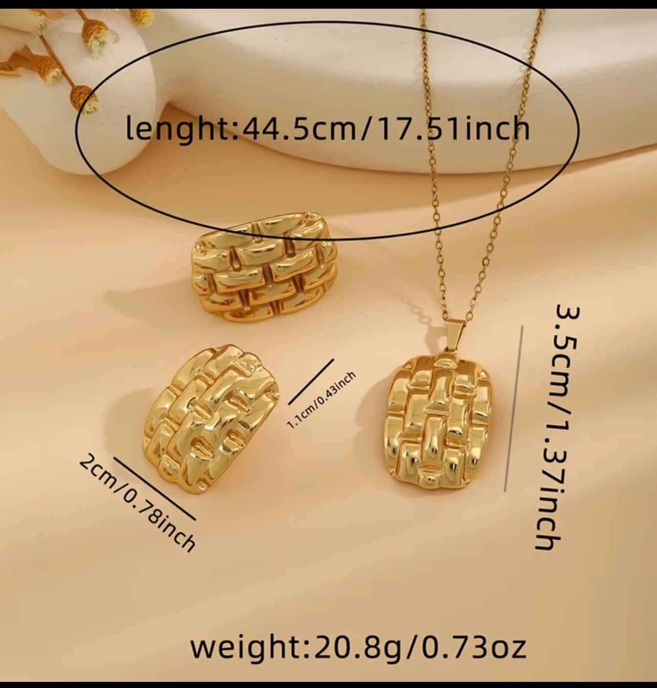 18k Gold plated Stainless Steel Necklace and Earring Set - photo 2