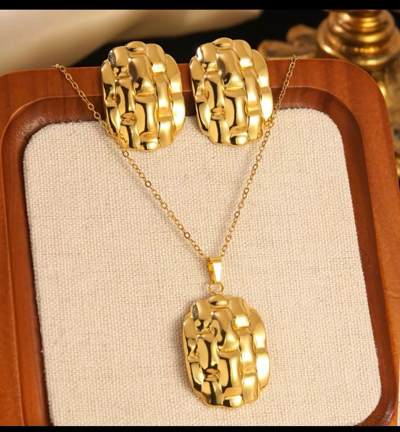 18k Gold plated Stainless Steel Necklace and Earring Set - photo 3