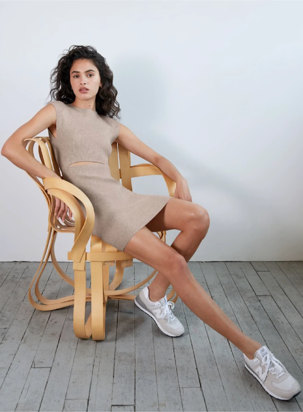 Aritia Ribbed Knit Cut-Out Dress - Beige