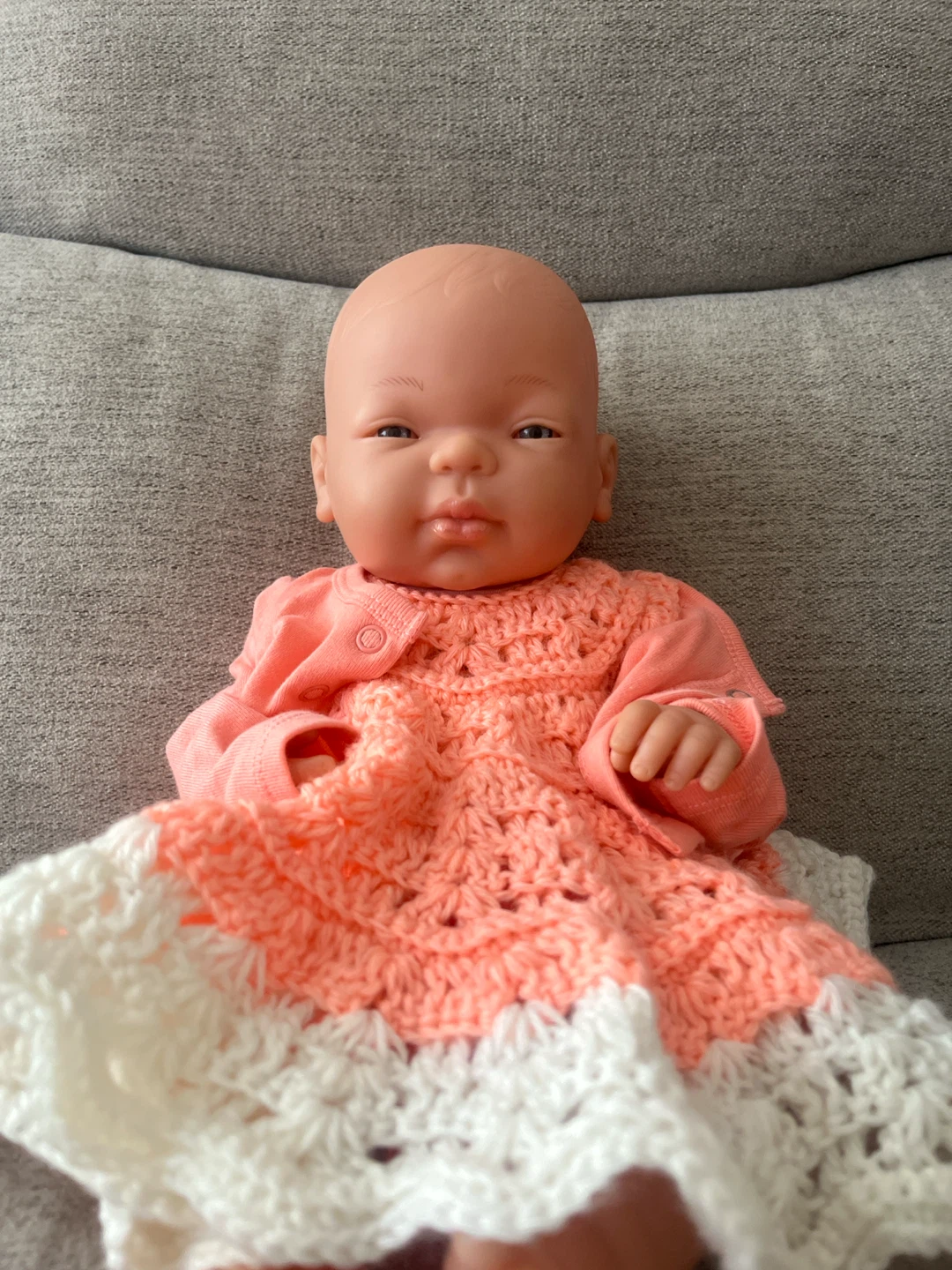 Baby Doll with Pink Crochet Dress and Cardigan