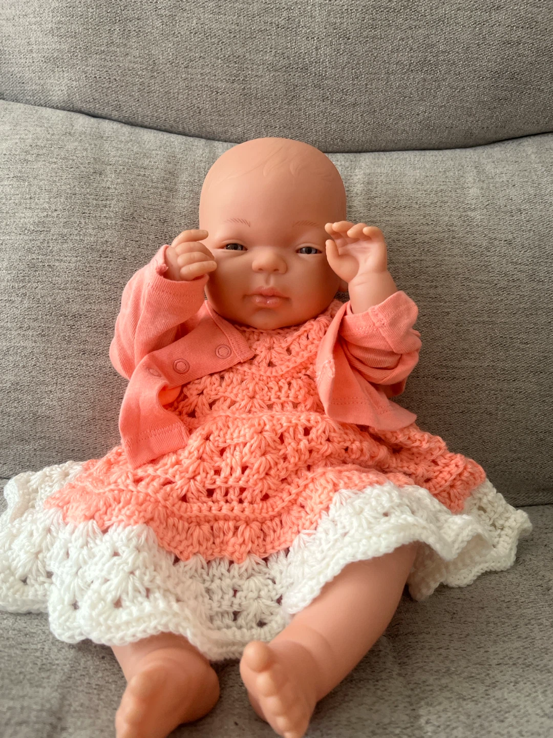 Baby Doll with Pink Crochet Dress and Cardigan - photo 2