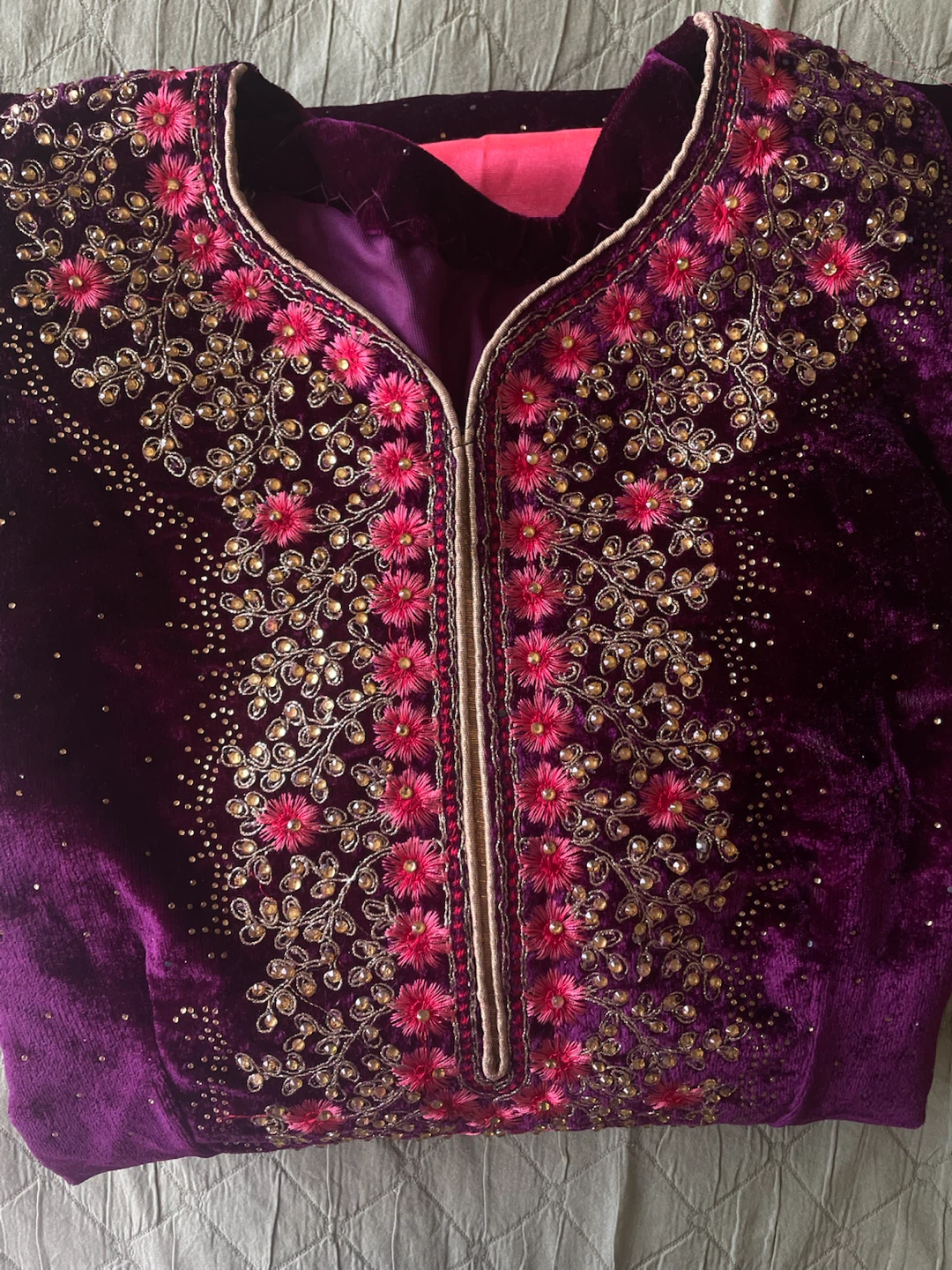 Purple Velvet shalwar kameez with Pink Embroidery