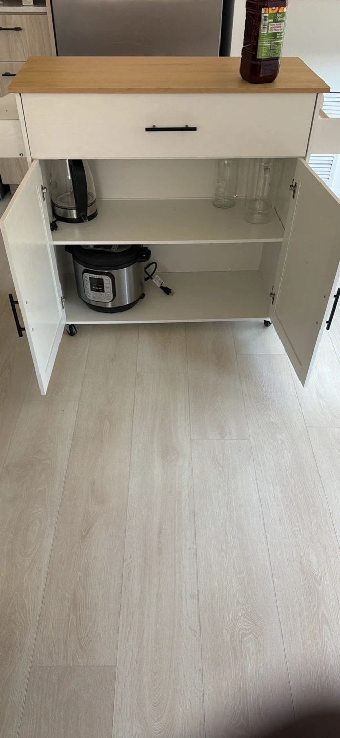 White Kitchen Cart with Wooden Top and Foldable Leaf - photo 3