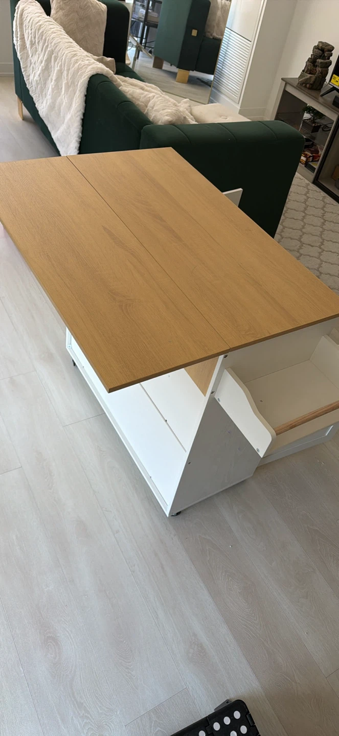 White Kitchen Cart with Wooden Top and Foldable Leaf - photo 5