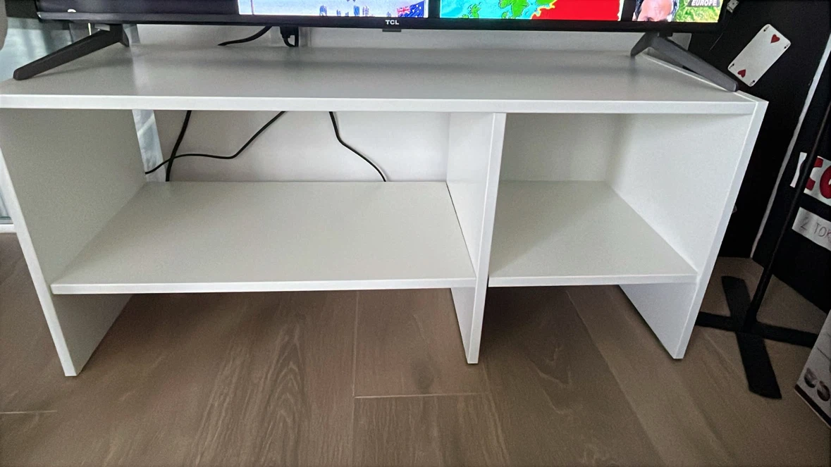 White TV Stand with Shelves