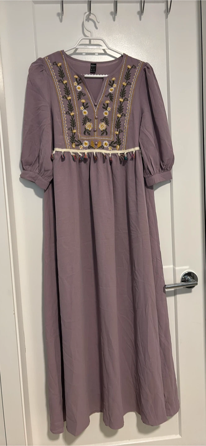 SHEIN Purple Embroidered Maxi Dress