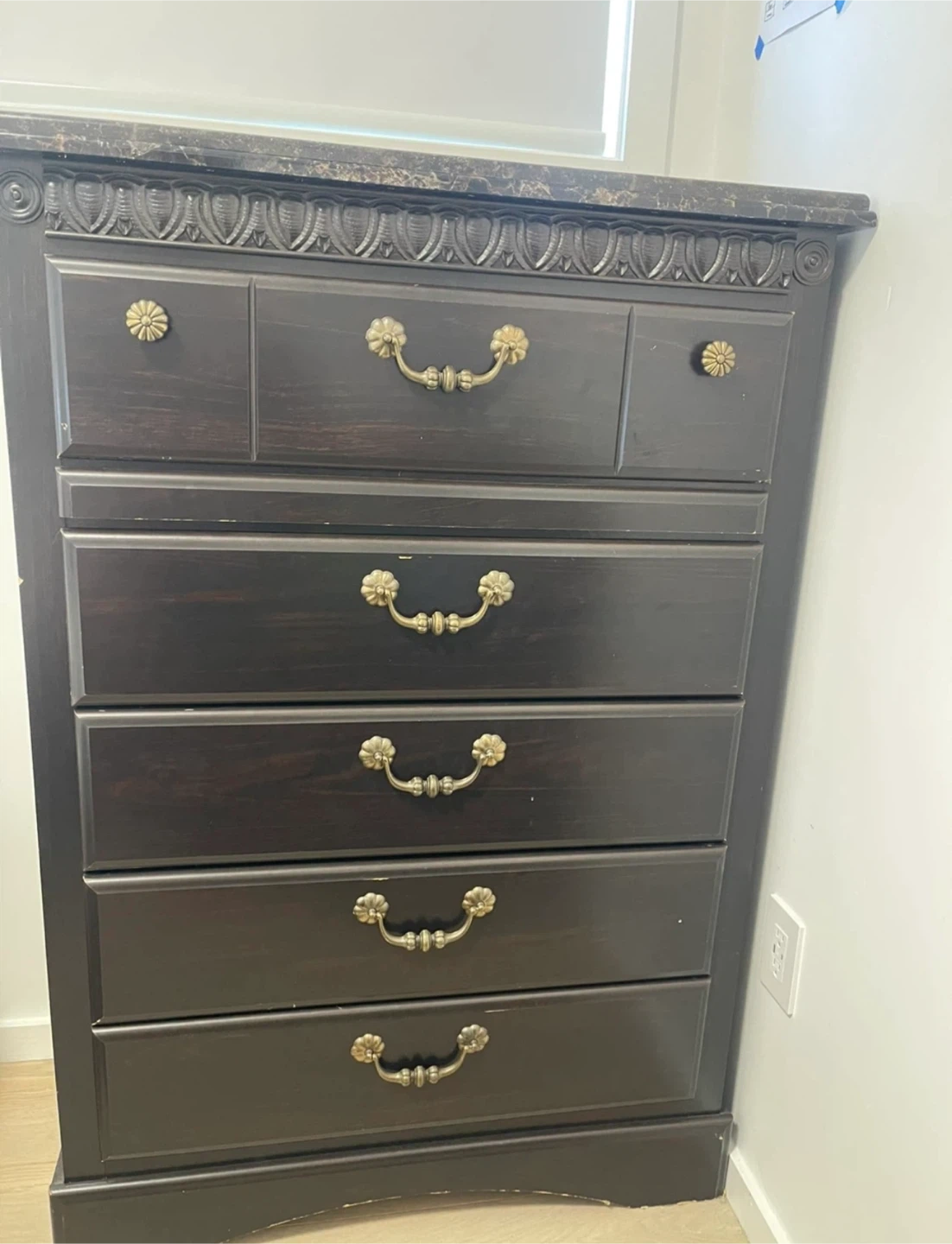 Dark Brown Dresser with Faux Marble Top