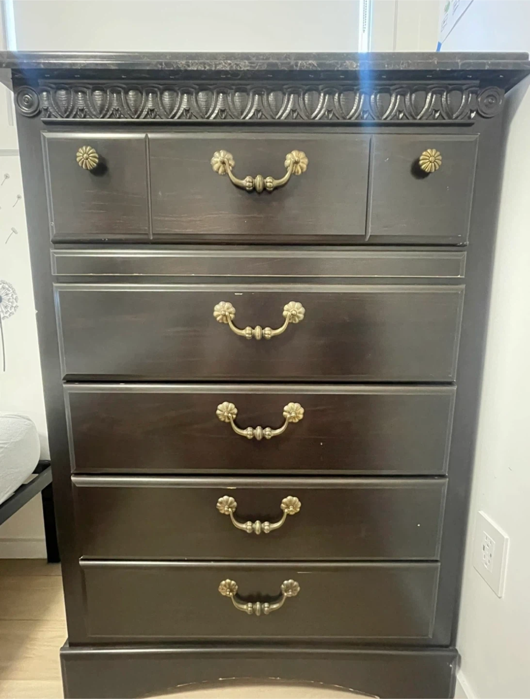 Dark Brown Dresser with Faux Marble Top - photo 2