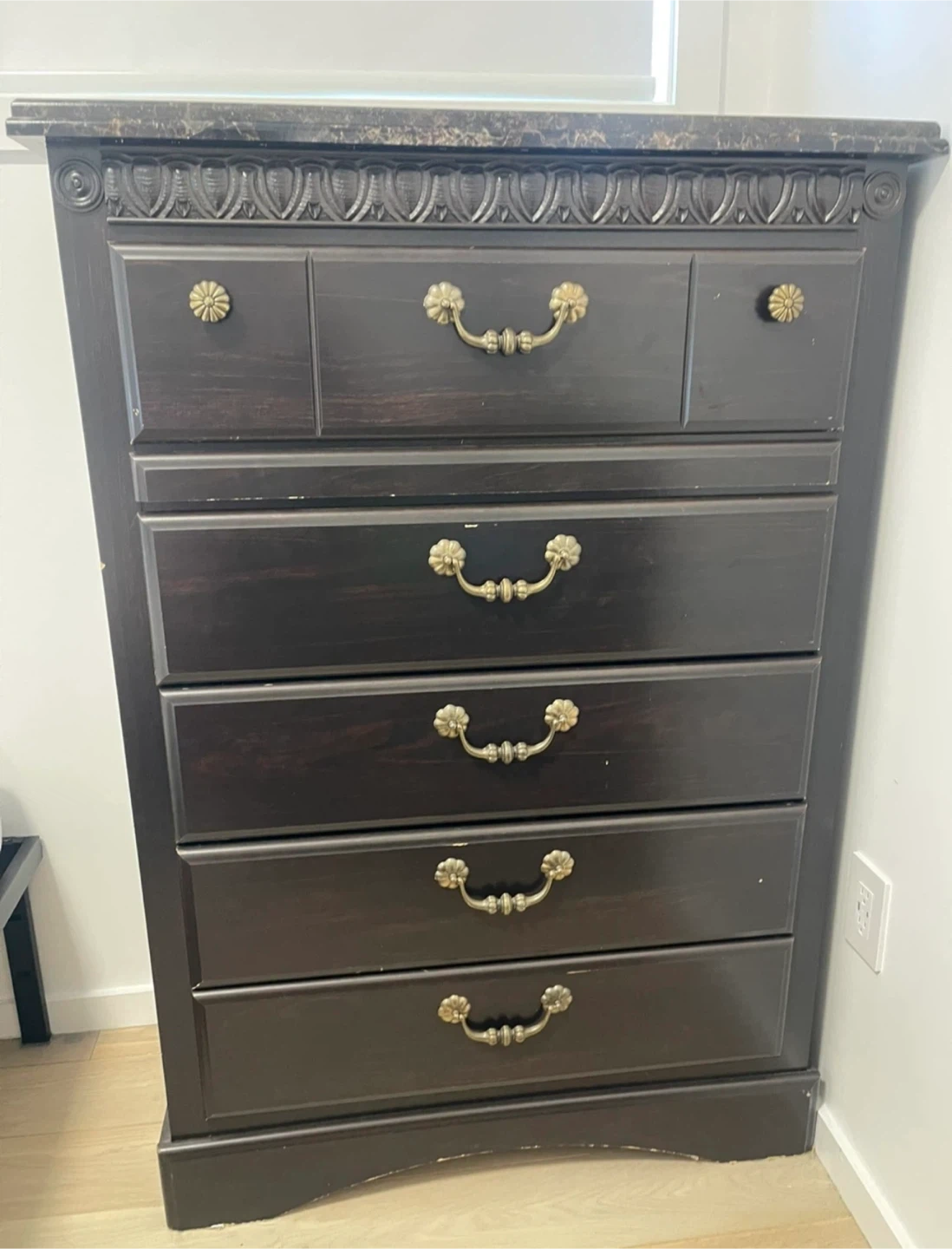 Dark Brown Dresser with Faux Marble Top - photo 4
