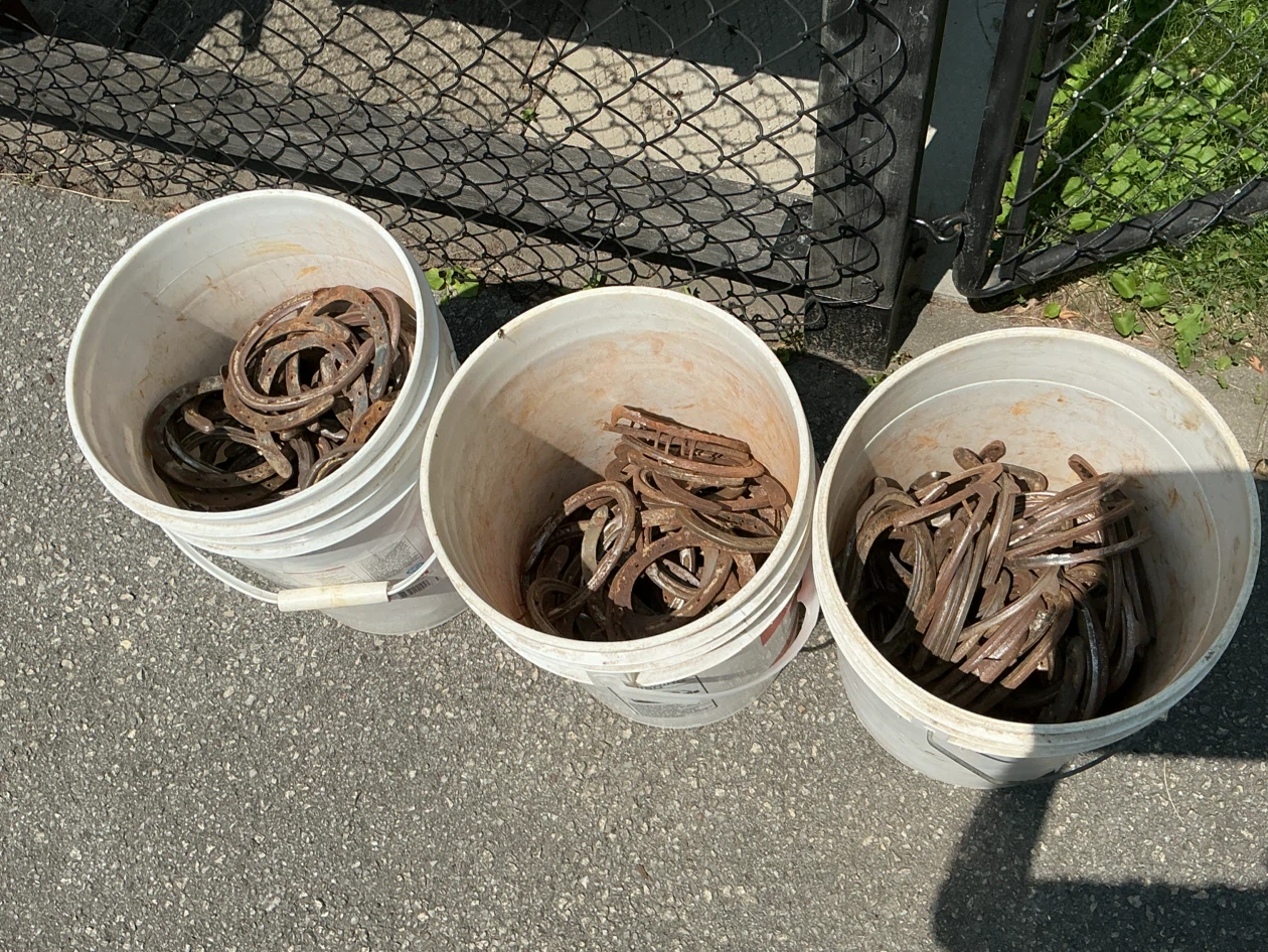 3 Pails of LUCKY Antique Blacksmith Made Iron Horseshoes