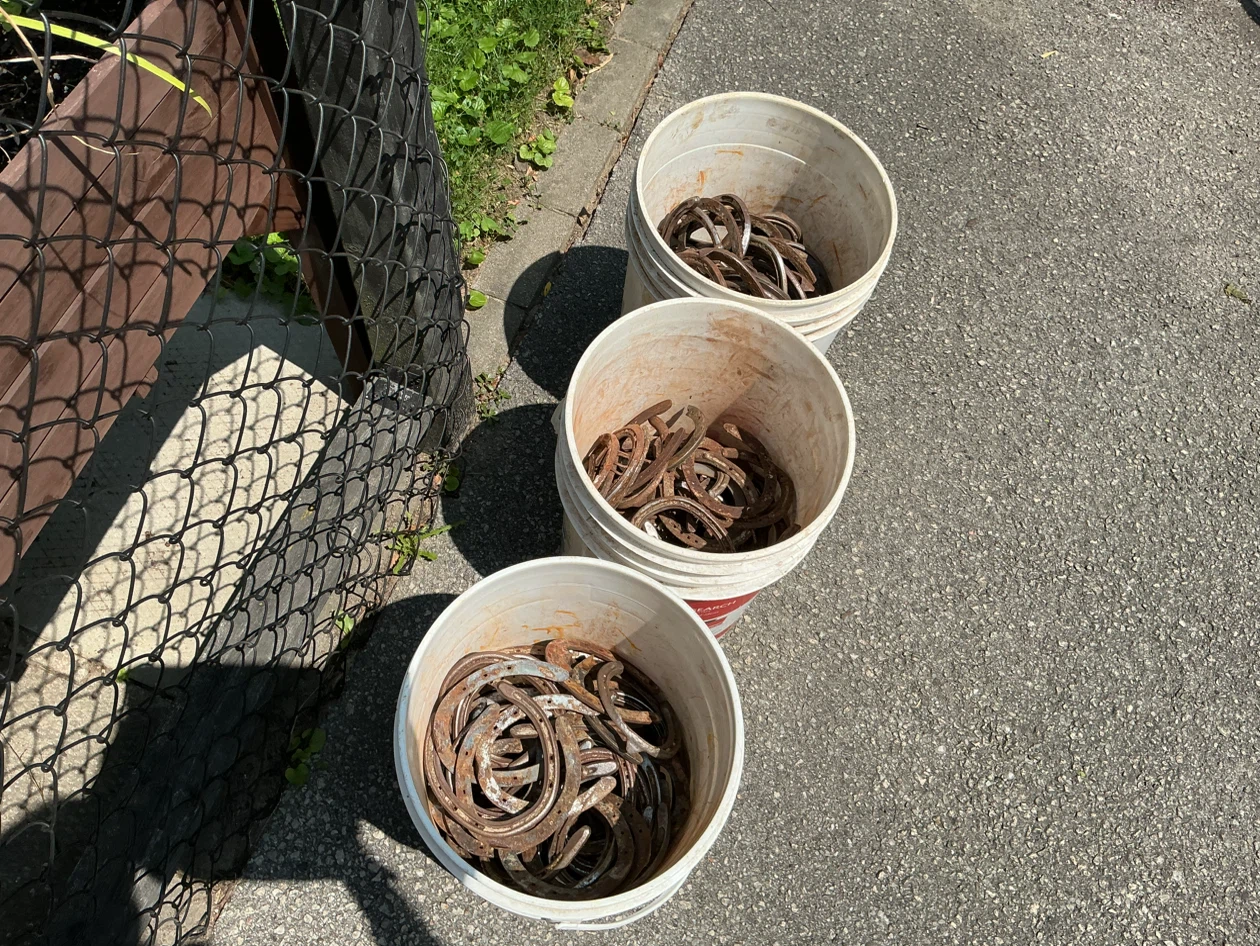 3 Pails of LUCKY Antique Blacksmith Made Iron Horseshoes - photo 5