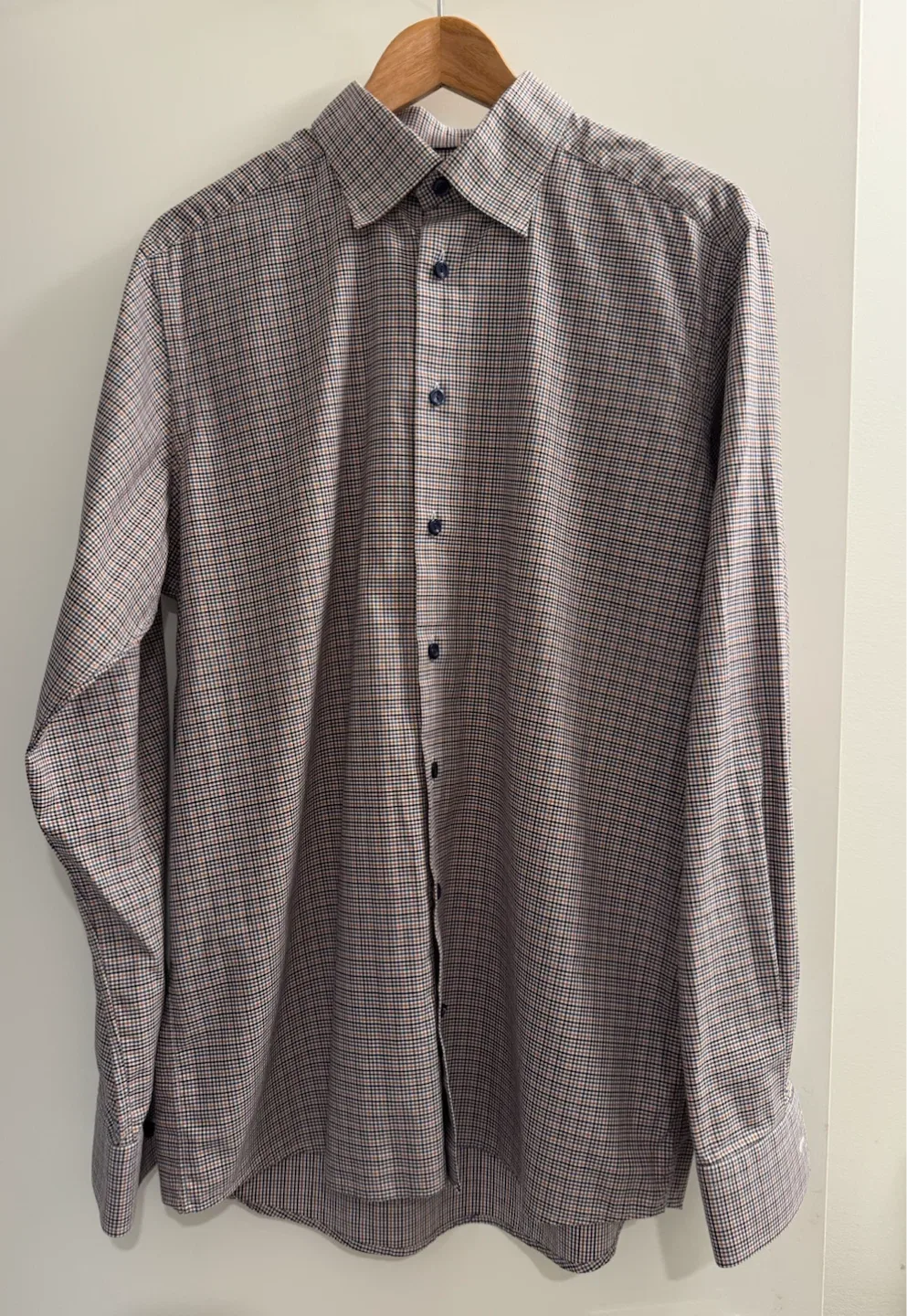 ETON Contemporary Luxury Cotton Dress Shirt Brown Blue 16.5 L