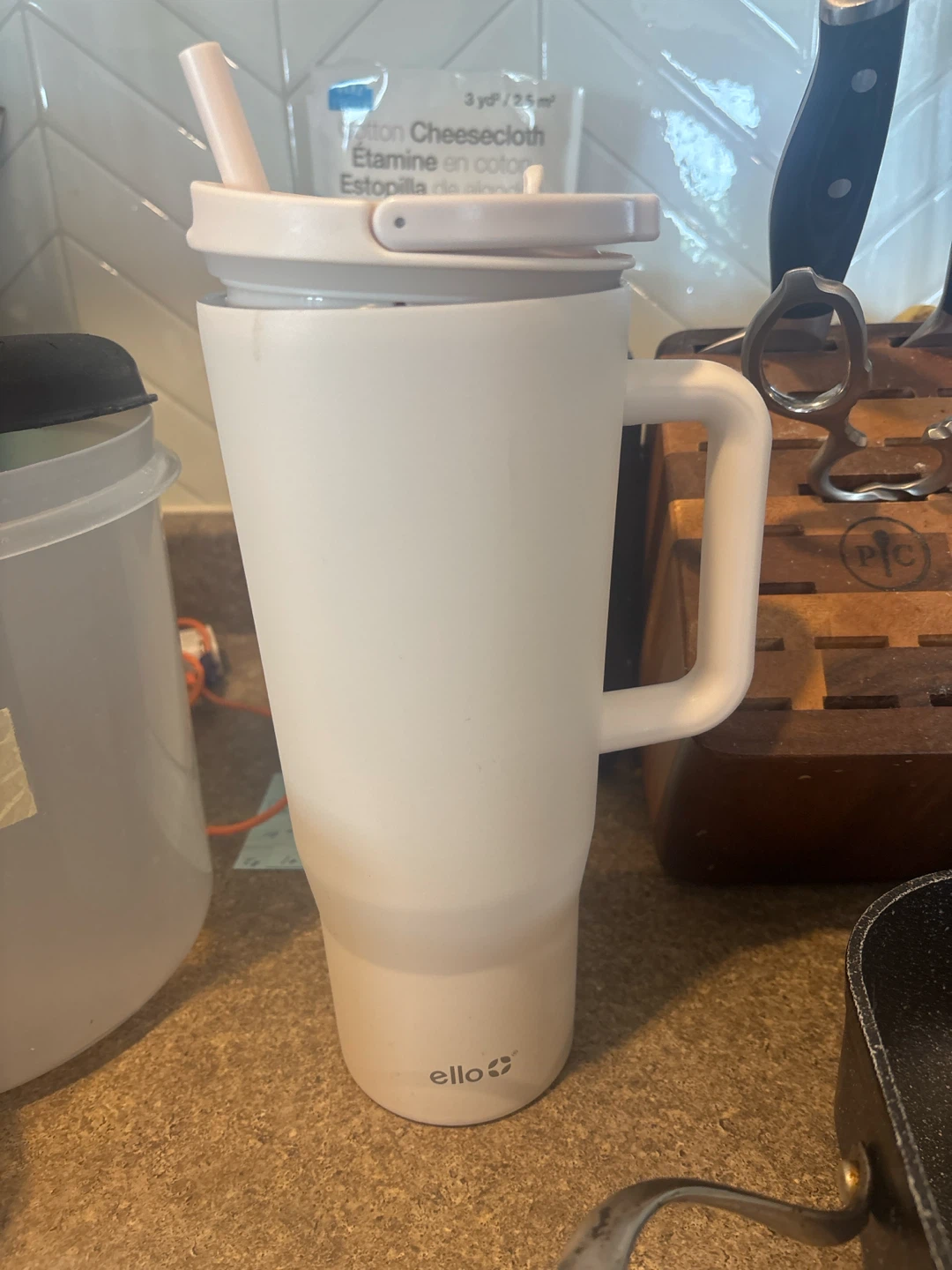 Ello White Tumbler with Straw Lid