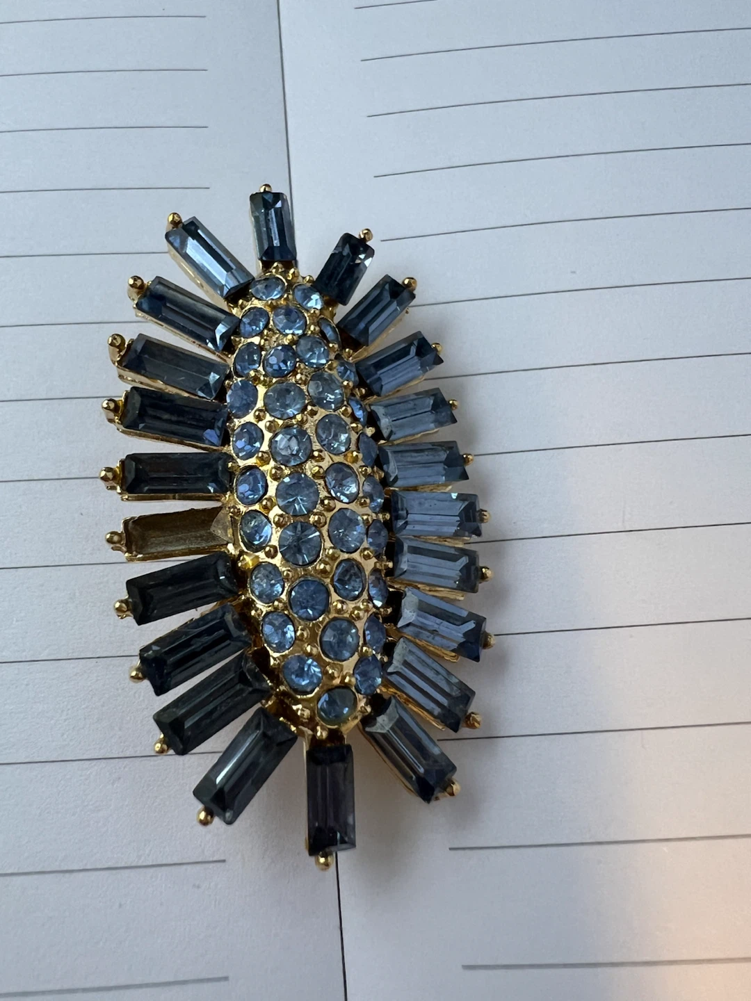 Vintage Style Blue Rhinestone Starburst Brooch - photo 4