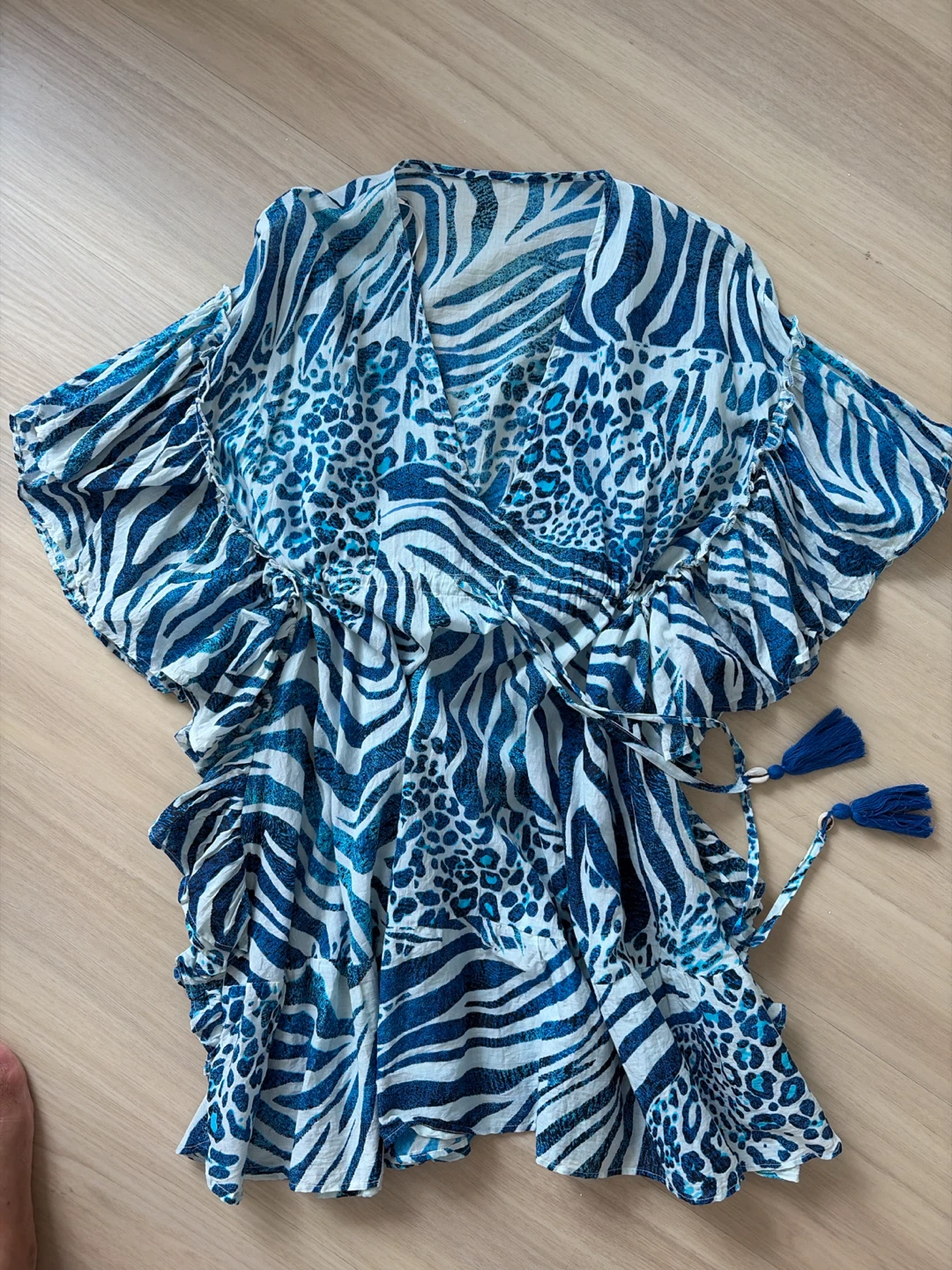 Blue Zebra & Leopard Print Kaftan Cover-Up