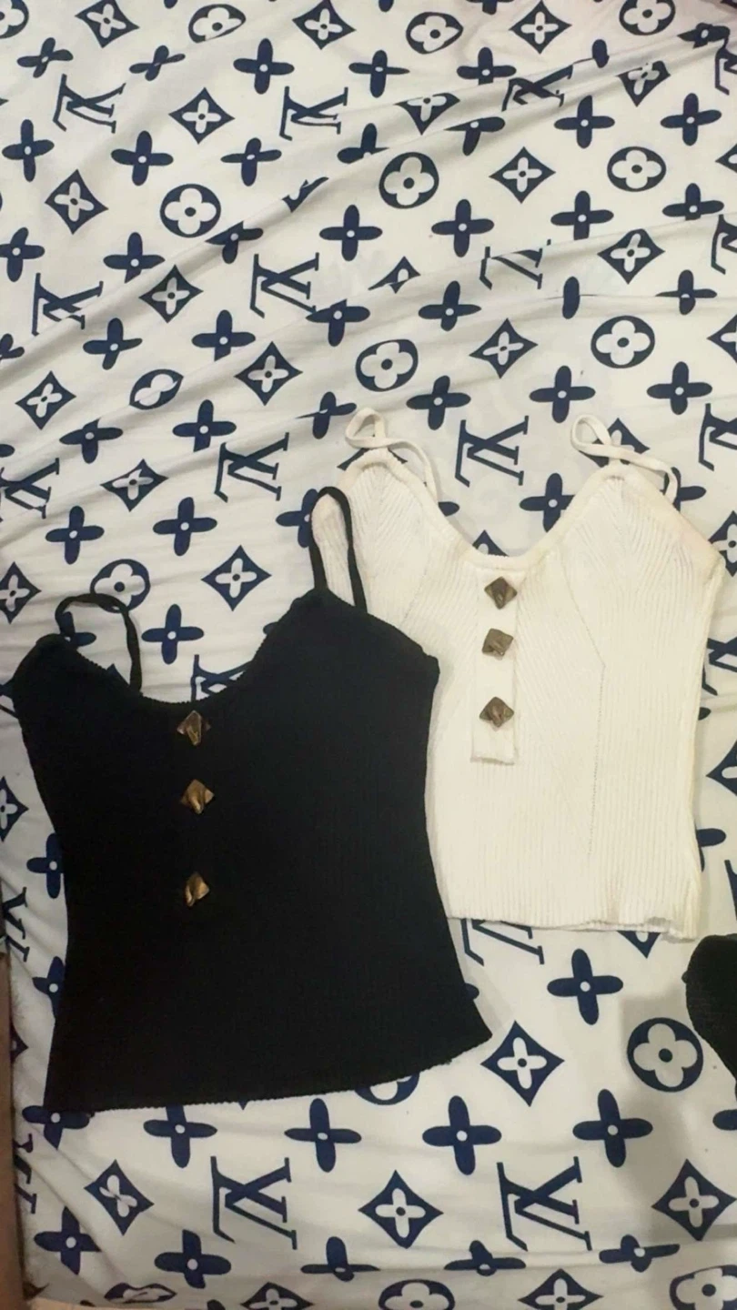Black and White Button Tank Tops