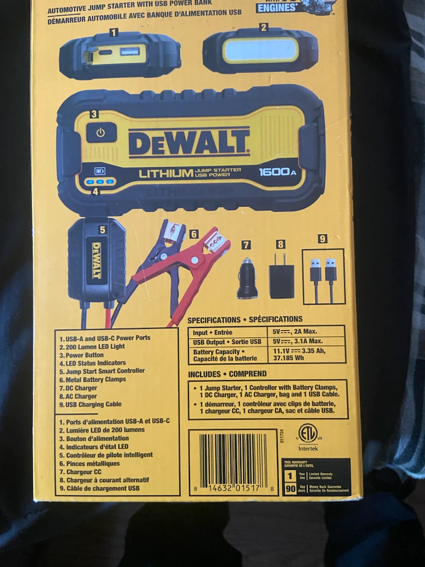 DeWalt 1600A Lithium Jump Starter with USB Power Bank - photo 2