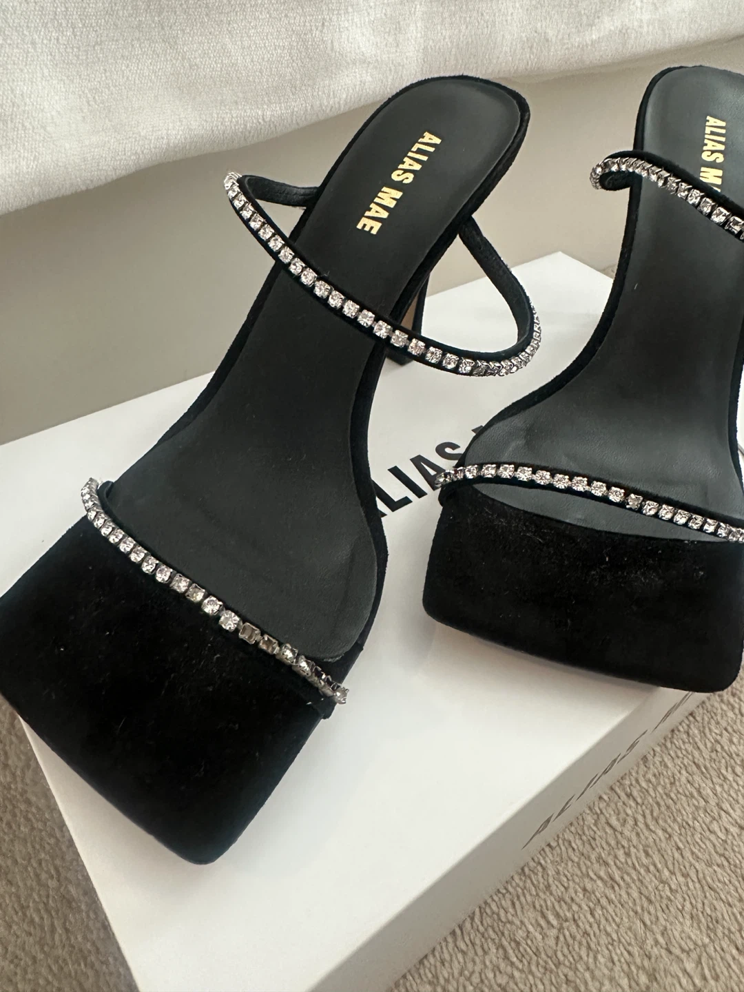 Alias Mae Black Suede Rhinestone Heeled Sandals - photo 5