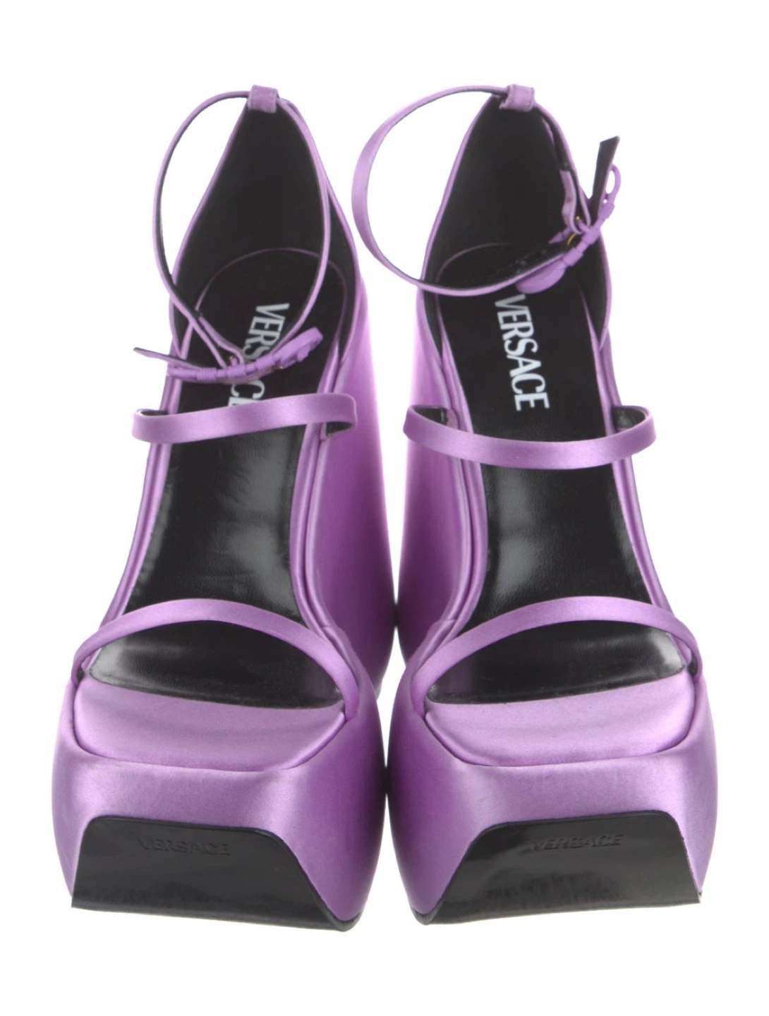 Versace Purple Satin Platform Wedge Sandals - photo 2