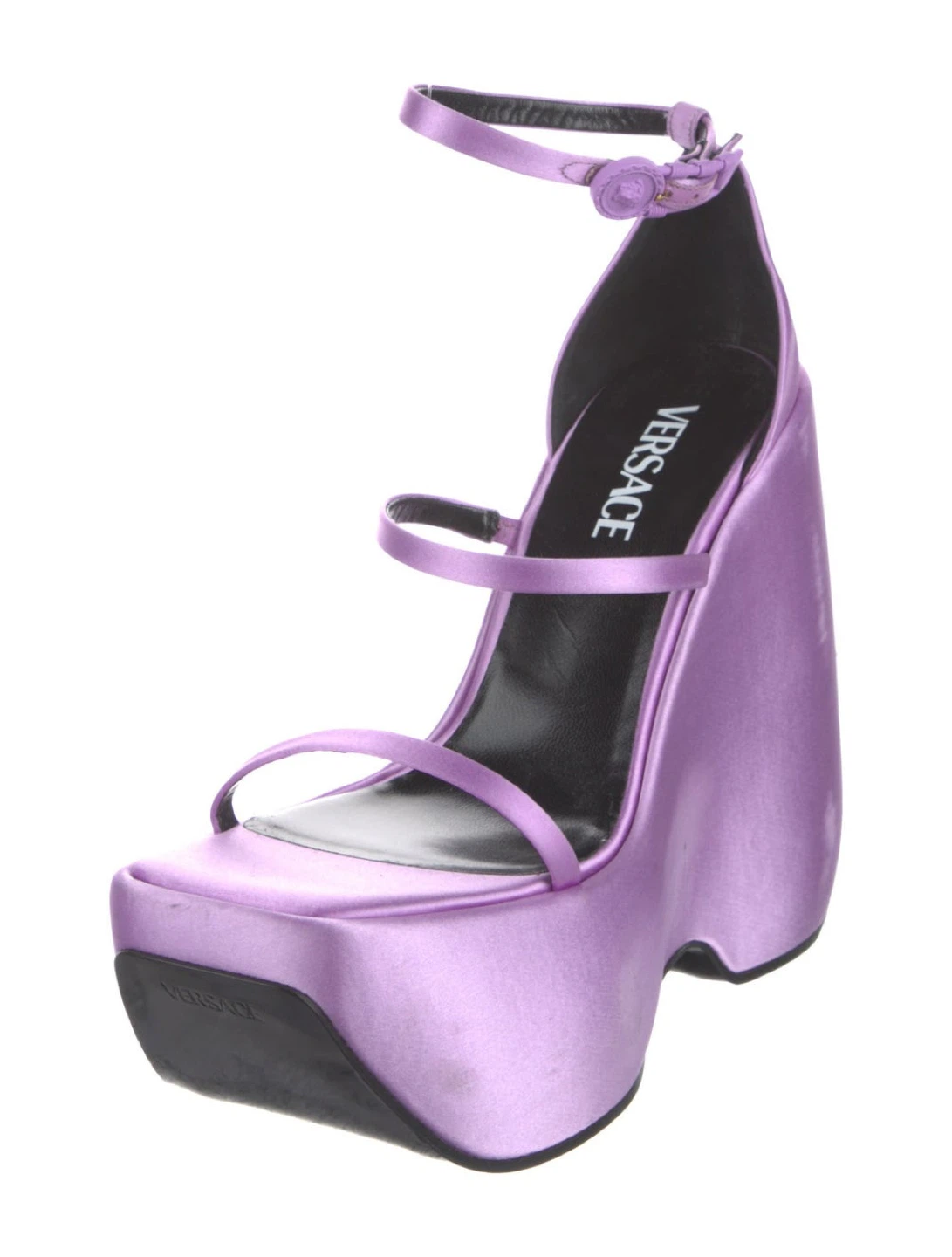 Versace Purple Satin Platform Wedge Sandals - photo 3