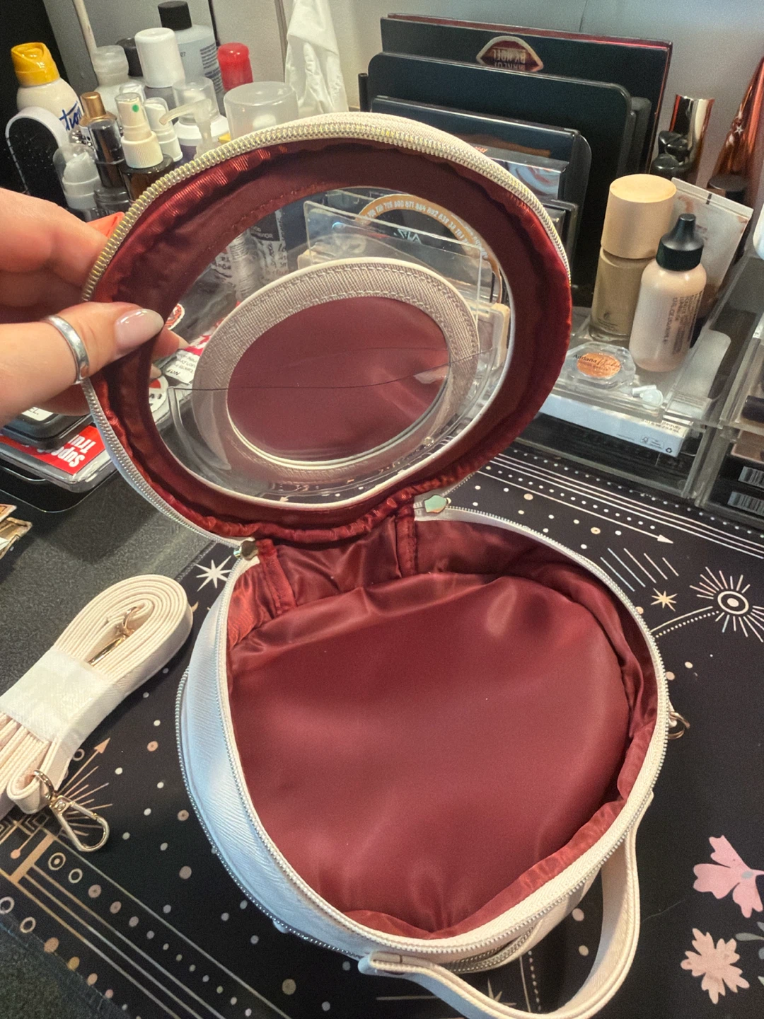 Rare Beauty Round Makeup Bag with Mirror and Strap - photo 2