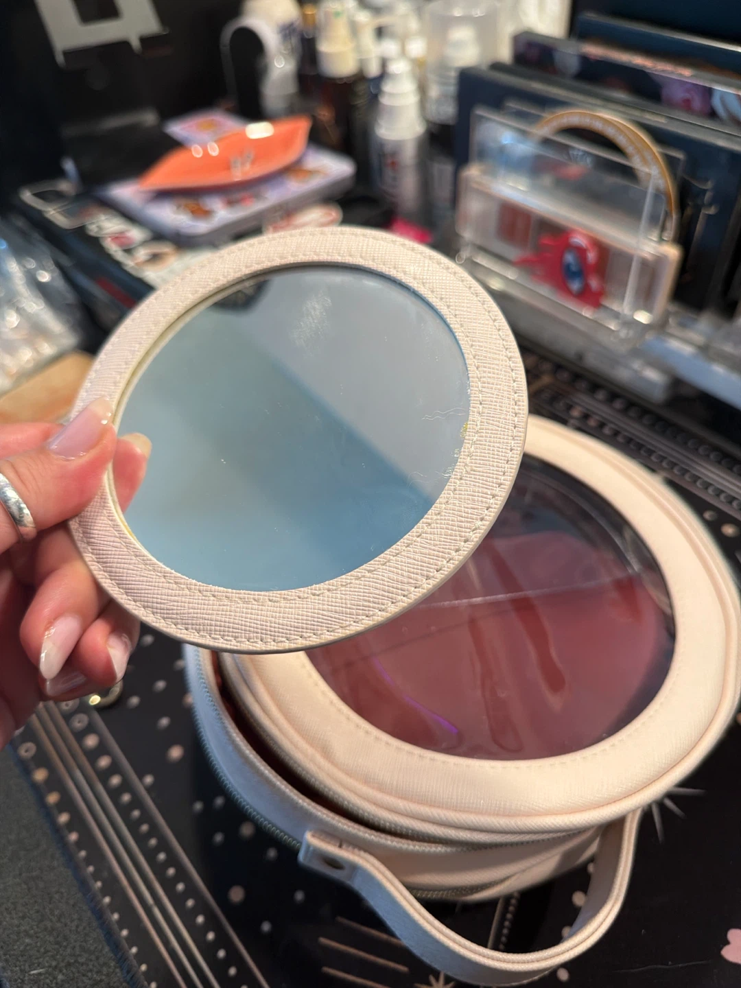 Rare Beauty Round Makeup Bag with Mirror and Strap - photo 3