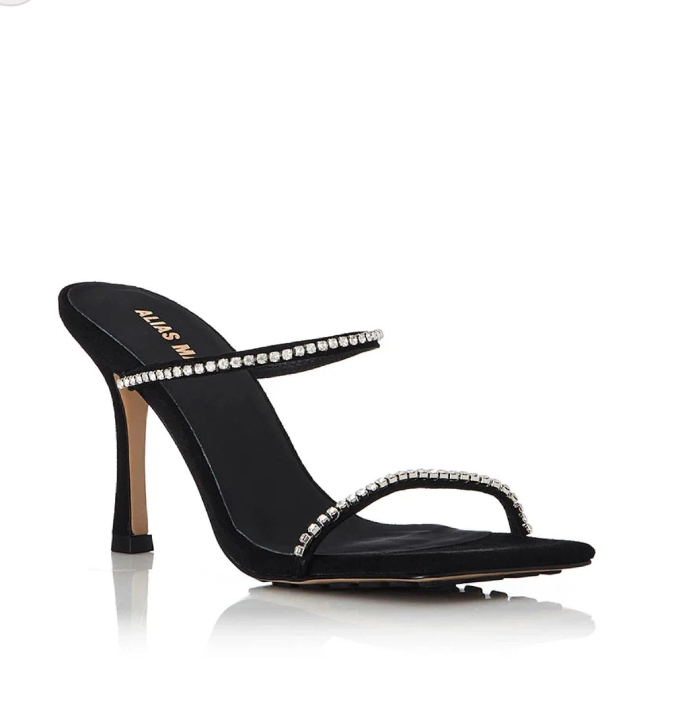 Alias Mae Black Suede Rhinestone Heeled Sandals