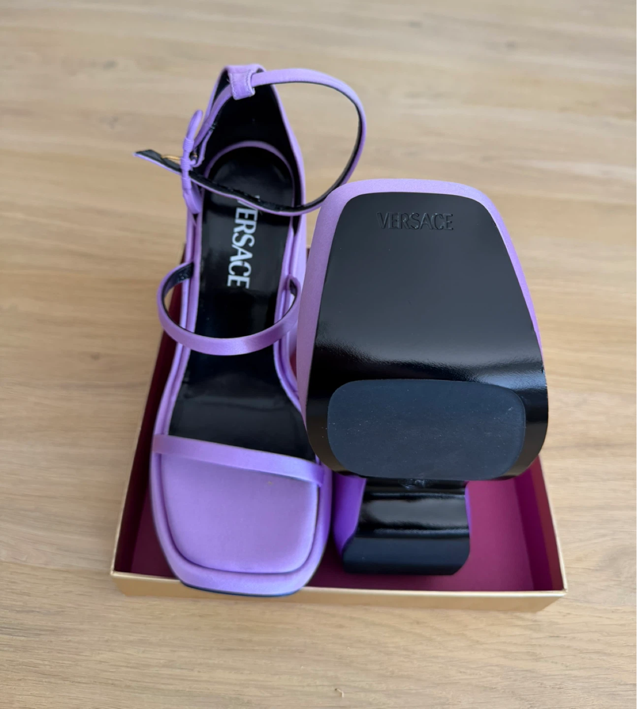 Versace Purple Satin Platform Wedge Sandals - photo 4