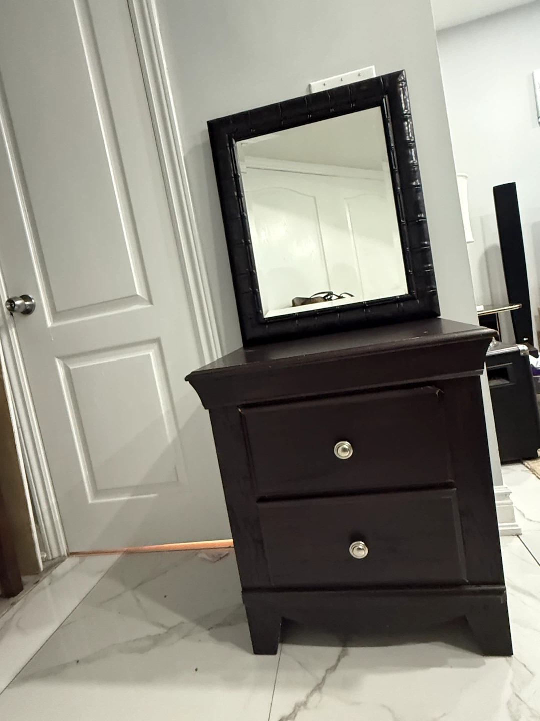 2-Piece Espresso Nightstand & Matching Wall Mirror Set - photo 4