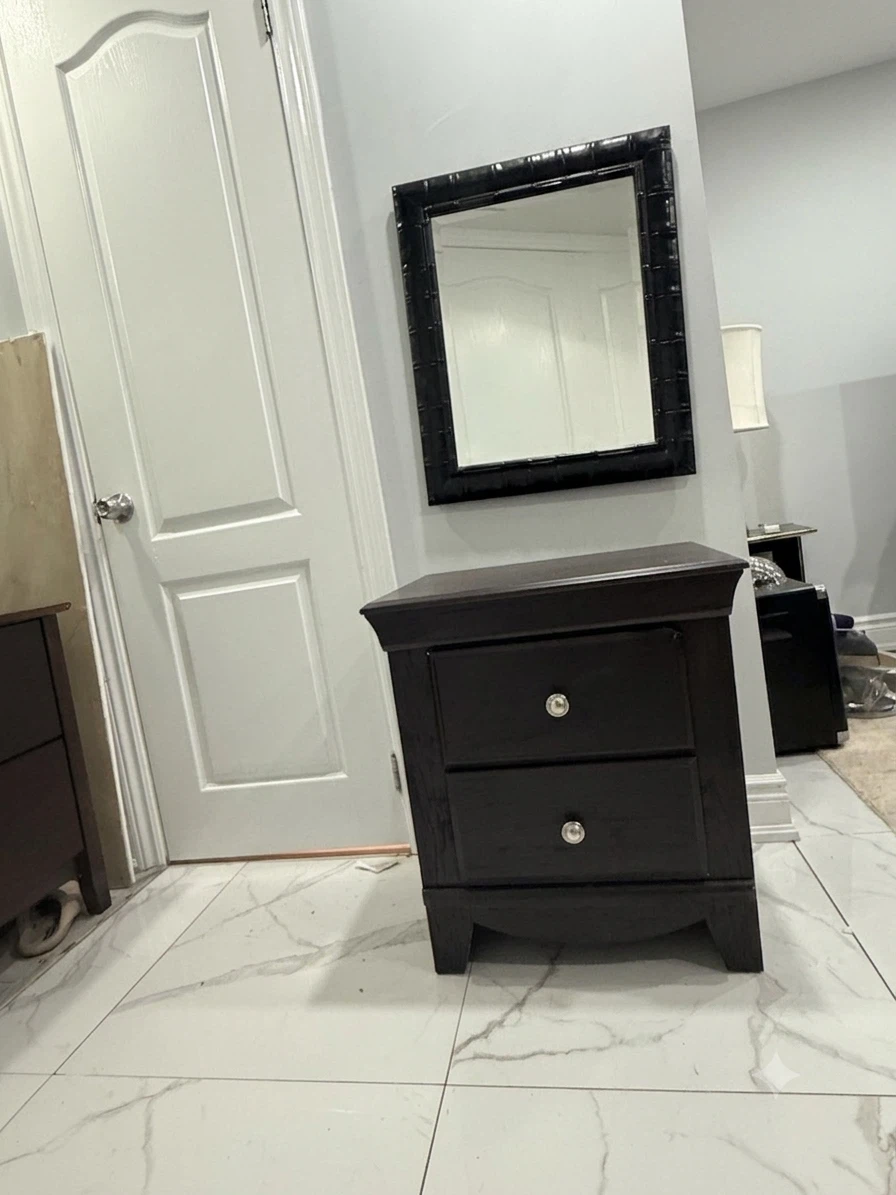 2-Piece Espresso Nightstand & Matching Wall Mirror Set - photo 5