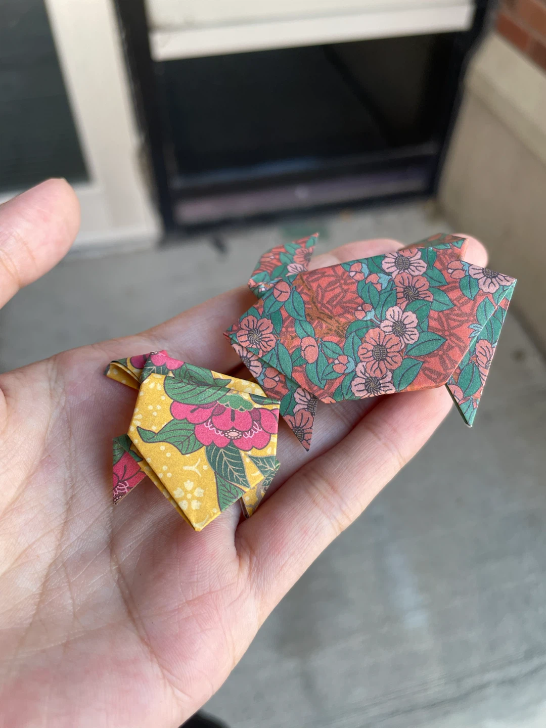 Origami frog and crab